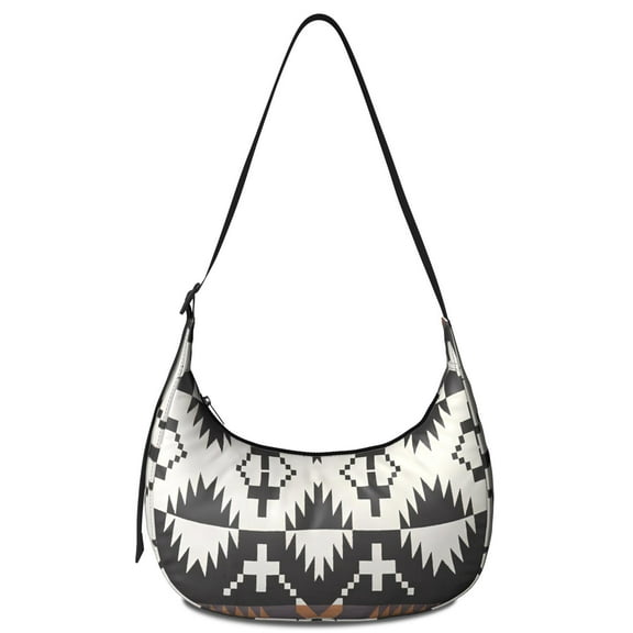 Colorful Tribal Folk Crescent Crossbody Bag for Women Boho Corduroy Shoulder Purse Adjustable Strap for Travel Daily Work