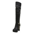 thumbnail image 5 of Rokment Women's Slouchy Platform High Heel Knee High Dress Boots Delicate Pearls Chain Leather Over-The-Knee Long Tall Boots Fall Winter Black Size 5.5, 5 of 6
