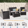 thumbnail image 2 of 4 Pieces Patio Furniture Set, Indoor/Outdoor Rattan Sectional Sofa Conversation Bistro Set for Garden Balcony Backyard Porch Lawn, Black Rattan/Grey Cushion, 2 of 7