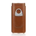 thumbnail image 1 of Estuche para puros de cuero marrón de 3 dedos de primera calidad, humidor de puros forrado de madera de cedro con cortador de acero inoxidable plateado, 16,5 x 7,5 x 3,8 cm, 1 of 4
