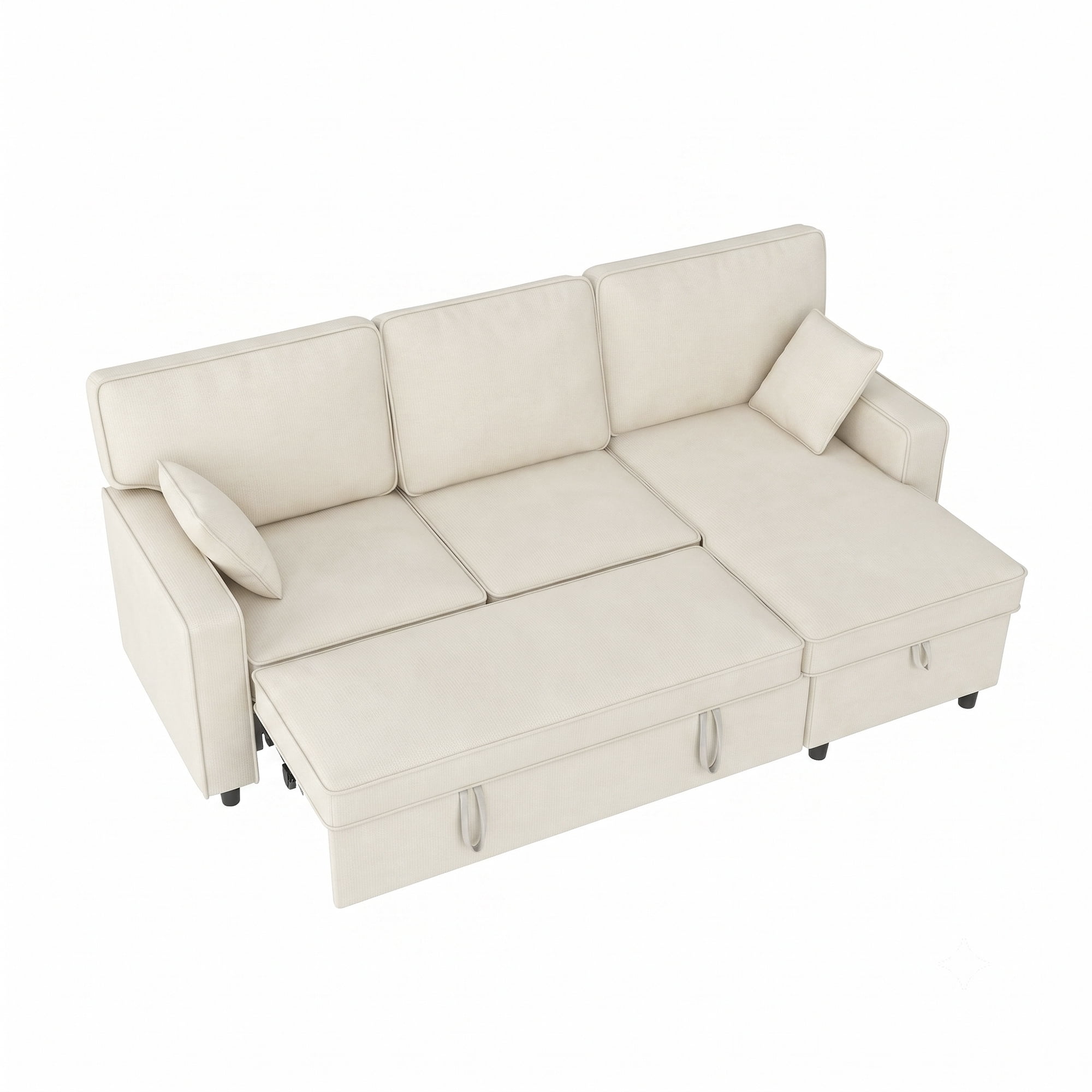 Sectional Sleeper Sofa,L Shaped Chenille Convertible Sofa Bed 89" 3 Seater with Flip-Down Center Console & USB Charging Ports,Pull Out Couch for Living Room Apartment Office,Beige