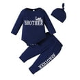 thumbnail image 2 of Aojekbee Baby Boy Fall Outfit Letter Print Long Sleeve Romper with Long Pants and Hat 3 Pcs Set, 2 of 10