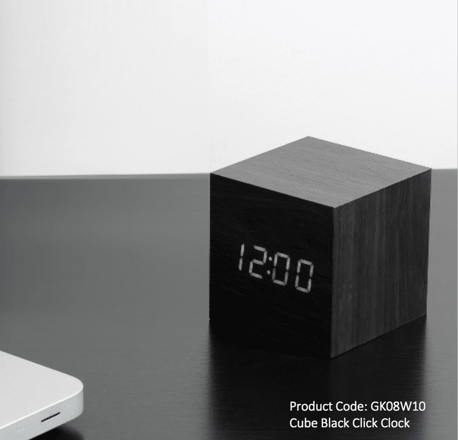 GK08W10 Black/White LED Gingko Cube Click Clock Wooden Alarm Clock 