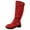 Red, variant on Lovzfmll Knee High Boots Women, Stacked Wide Calf Snow Boots Suede Belt Buckle, Faux Fur Lined Block Low Heel Round Toe Winter Motorcycle Warm Brown Boots