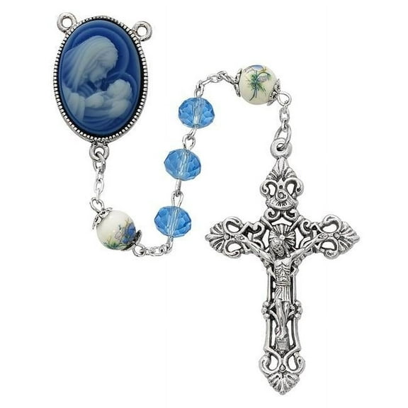 McVan R724F 8 mm Crystal & Ceramic Cross Rosary Set - Blue
