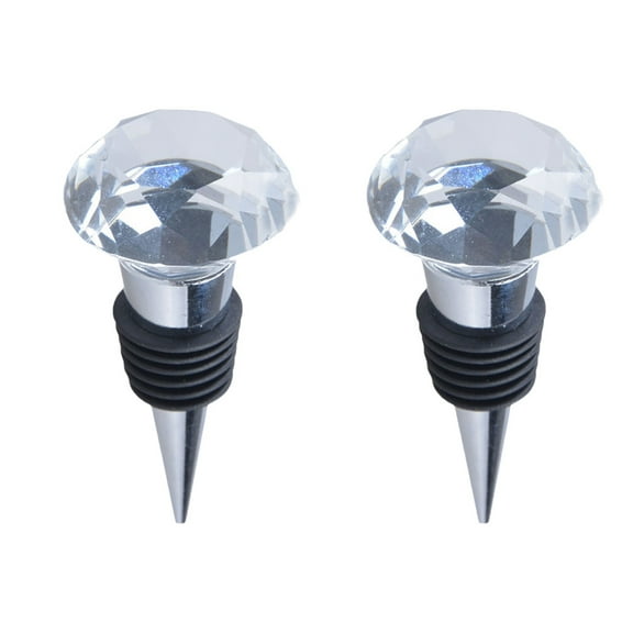 LOVERLYZ 2PCS Crystal Stopper Champagne Bottle Sealer Cork Metal Wine Plug Stopper Party Favors (Clear)