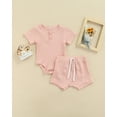 thumbnail image 2 of Qmyliery Baby Girls Romper Set, Cute Short Sleeve Romper with Elastic Waist Shorts, 2 of 9