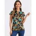 thumbnail image 4 of DARING DIVA Stand Collar Floral Silky Work Blouse Top Navy Blue XS M Black, 4 of 6