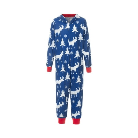 

Yuemengxuan Christmas Family Romper Nightwear Deer Tree Print Hooded Long Jumpsuit