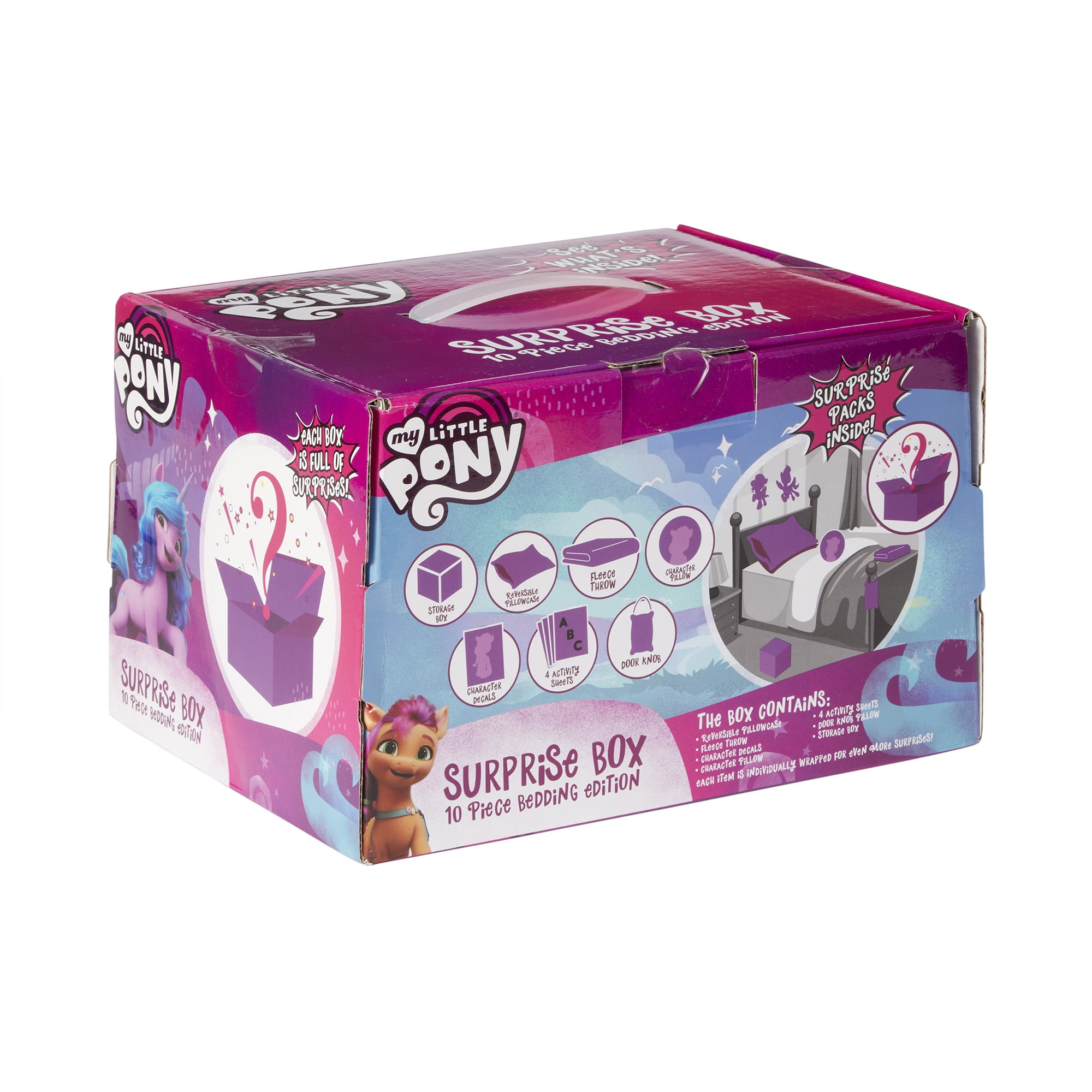 My Little Pony Kids Surprise Box, 10Pc Bedding Edition, Decorative Bedroom Accessories