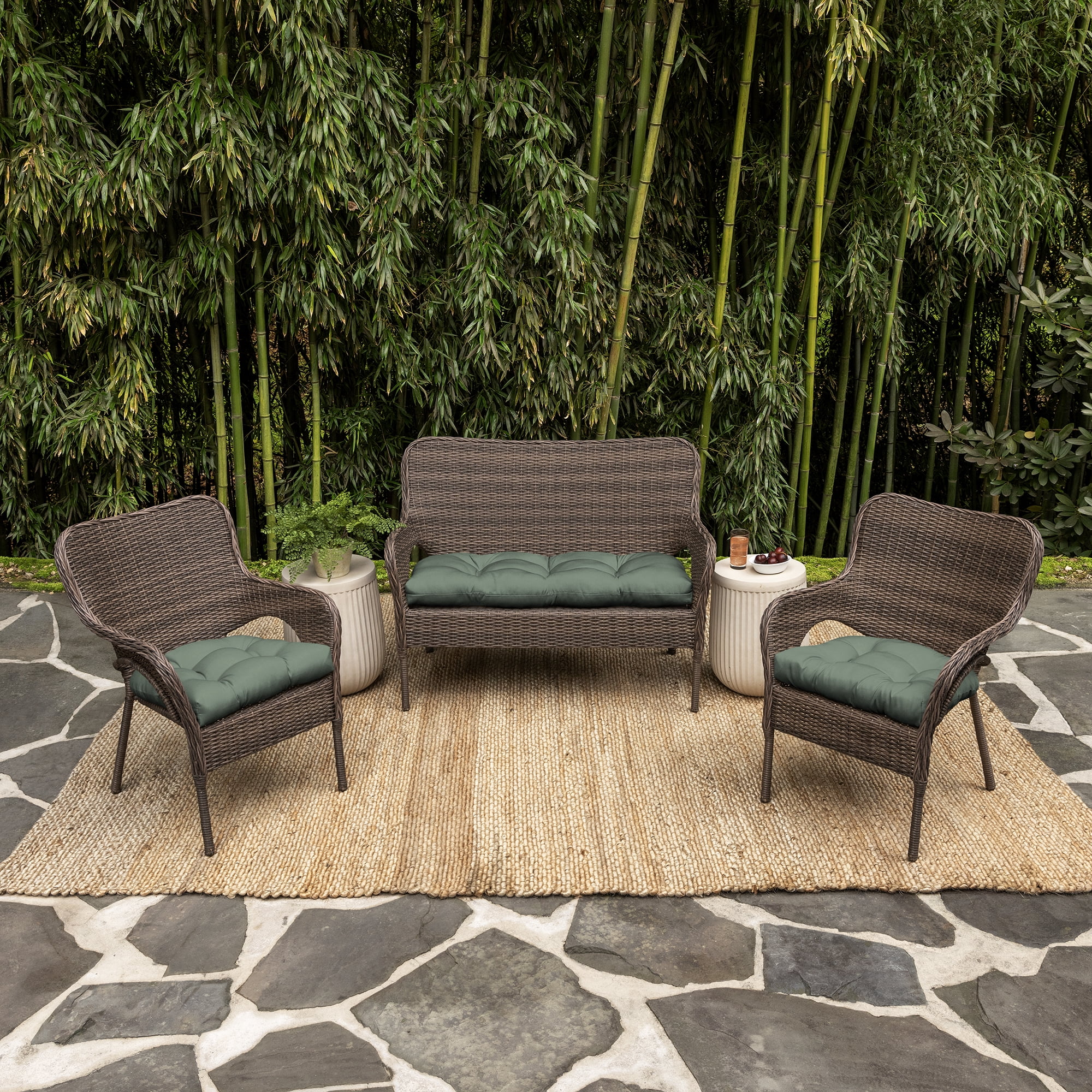 ARDEN earthFIBER Outdoor Plush Wicker Chair Cushion, 2 Pack, 20 x 18, Rain-Proof, Fade Resistant, Tufted Cushion for Wicker, Adirondack, and Rocking Chairs