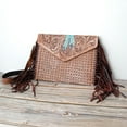 thumbnail image 4 of Fabrica Kraft Leather Tooled Fringe Boho Crossbody Bag – Bohemian Leather Purse, 4 of 6