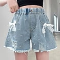 thumbnail image 4 of Afuyipoi Tween Girls Denim Shorts,Elastic Waist Ripped Hem Summer Jean Shorts Blue 8-9, 4 of 7