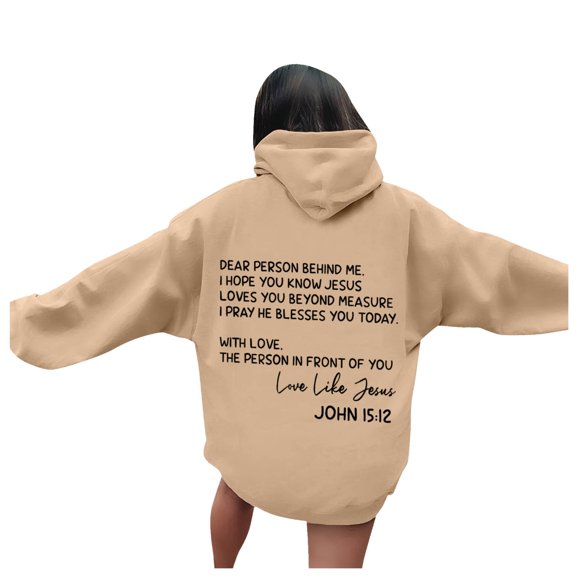 Casual Pullover Hoodie for Women - Front and Back Letter Print Hoodie with Pockets, Loose-Fit Hooded Sweatshirt for Everyday Wear