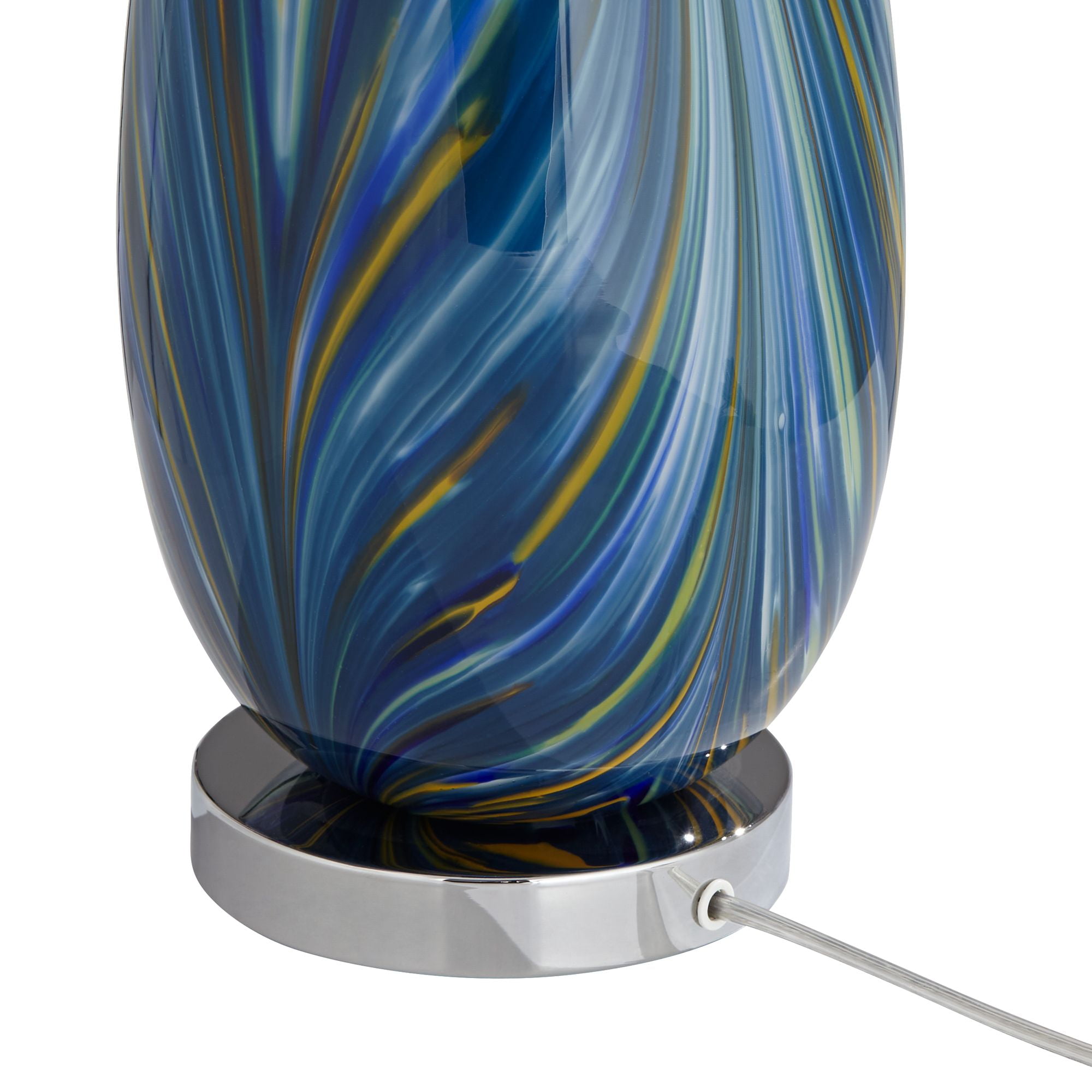 Possini Euro Design Pablo Modern Table Lamp 27" Tall Blue Art Glass White Tapered Drum Shade for Bedroom Living Room Bedside Nightstand Office Family