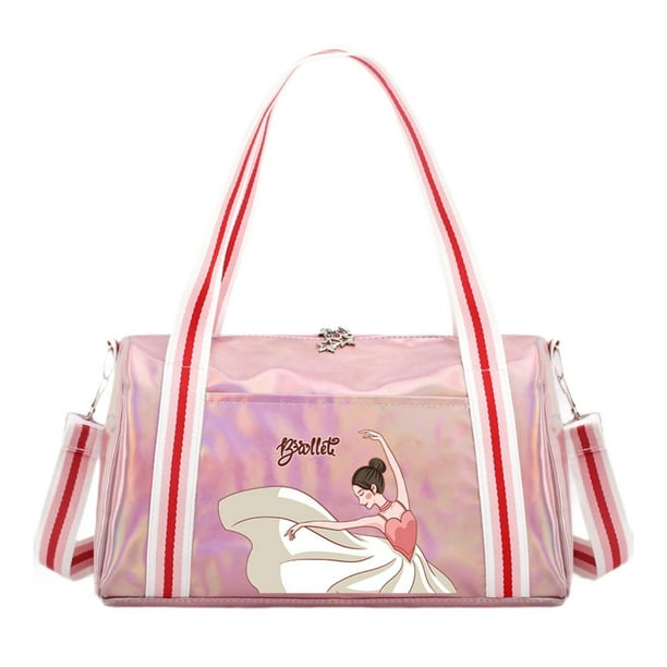 Bolso de baile para mujer, tamaño adulto, bolso de hombro, bolso de lona, bolso de gimnasia, bolso de viaje Rosa