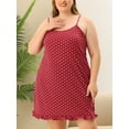 thumbnail image 2 of Women's Plus Size Sleep Dress Adjustable Strap Polka Dots Ruffle Hem Nightgown Burgundy 1X, 2 of 5