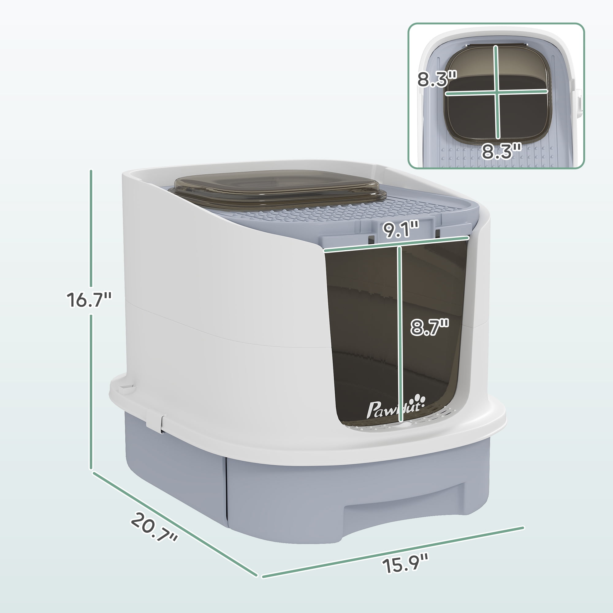 PawHut Cat Litter Box with Lid, Covered Kitty Litter Box Enclosed with Drawer, Scoop, Top Entry, Deodorizing Bags, Easy to Clean, Gray