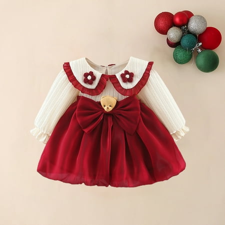 

Tdoqot Toddler Girls Dresses- Fashion Long Sleeve Cute Casual Spring Clothes Red Size 4T