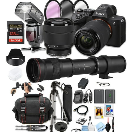 Sony a7 IV Mirrorless Digital Camera with 28-70mm Lens   420-800mm Super Telephoto Lens   128GB SD Card and More