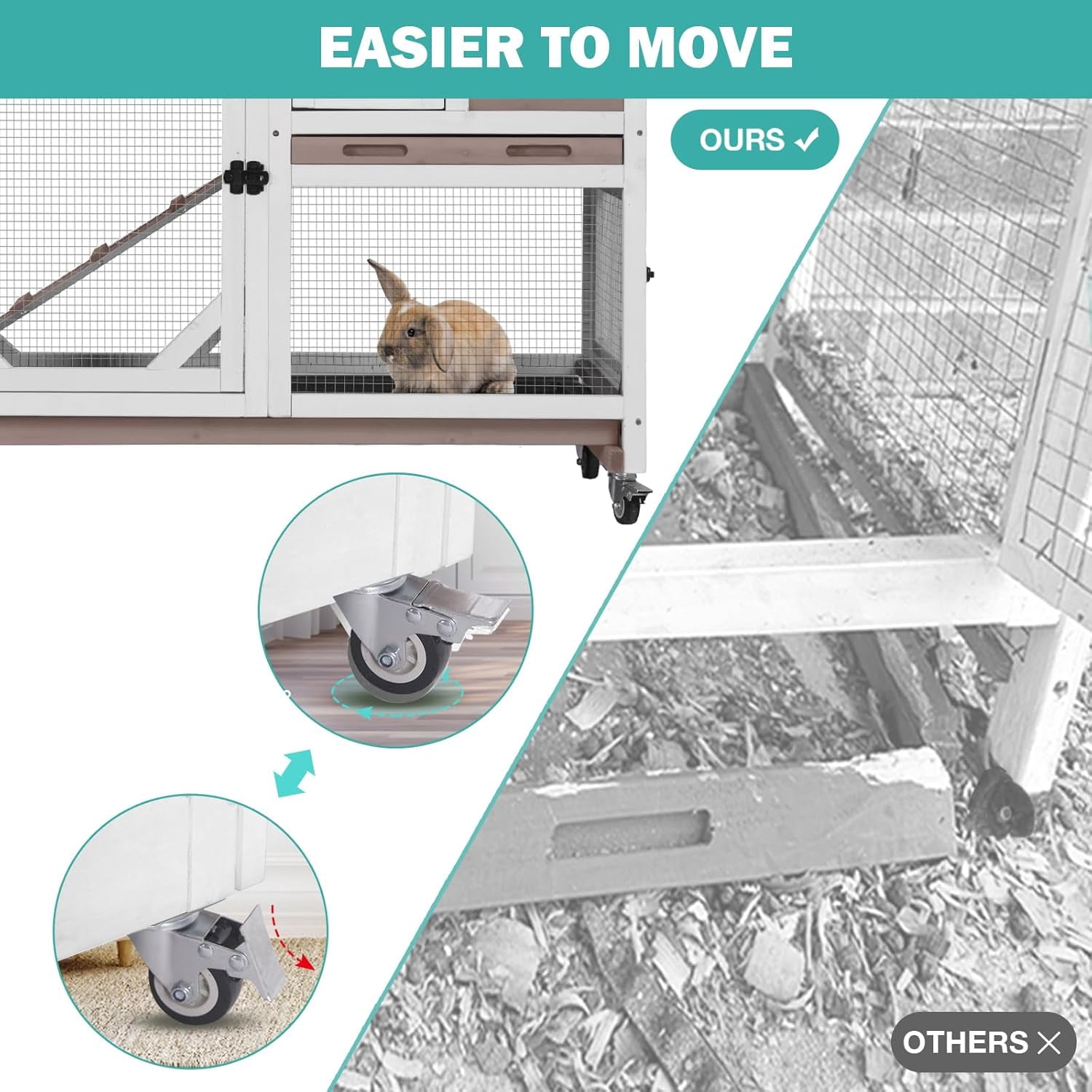 Aivituvin 2-Story Rabbit Hutch Bunny Cage Wooden Rabbit Cage Indoor/Outdoor with Chew-Proof Ramp, 2 Leak-Proof Pull-Out Trays, Lockable Wheels for Rabbits, Guinea Pigs, Small Animals Brown