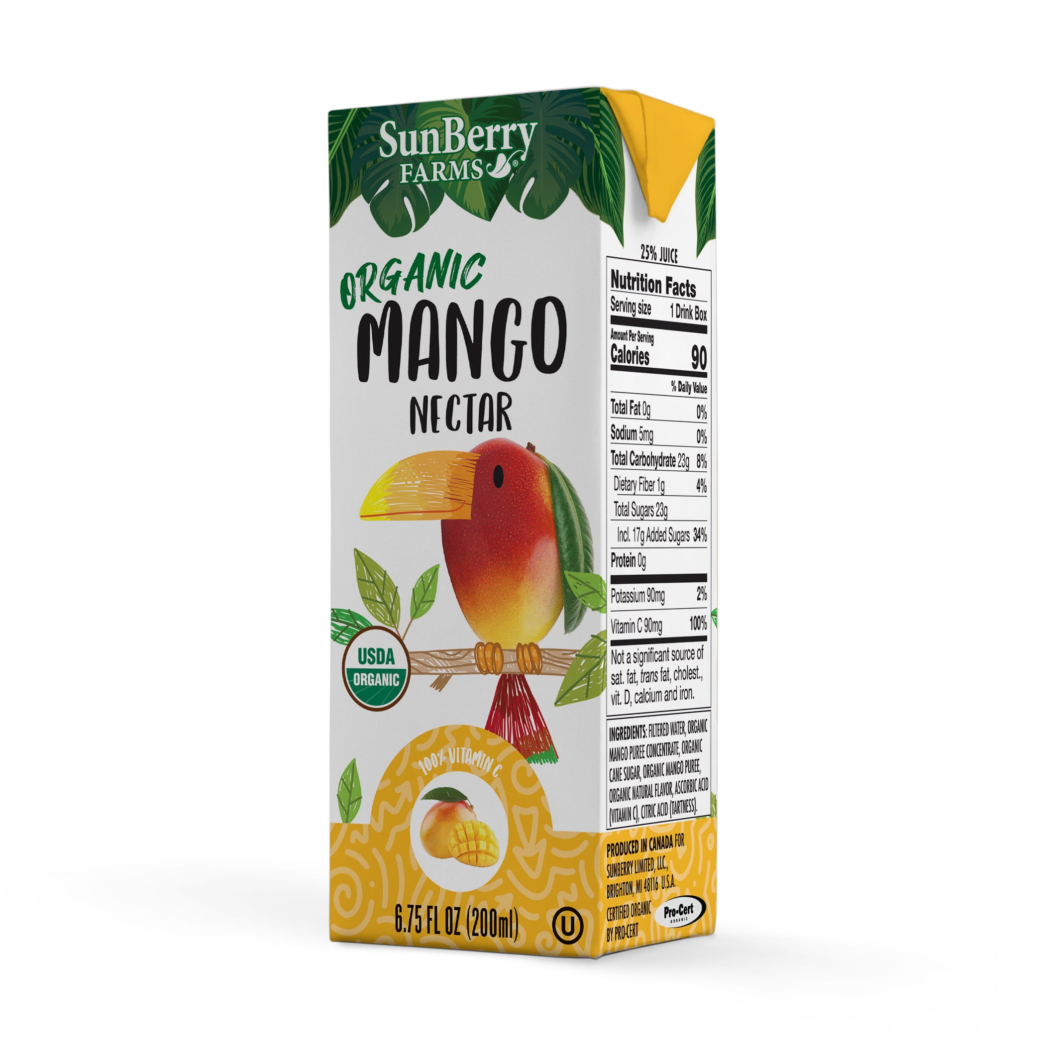 Sunberry Farms Organic Mango Nectar, 6.75 Fl oz, 32 Pack