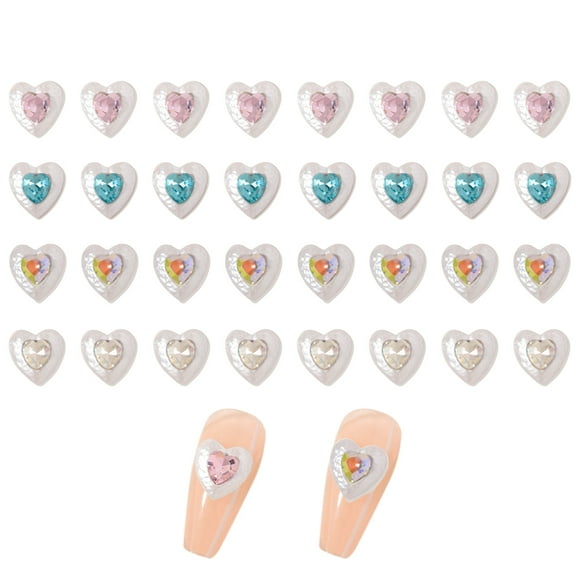 32 Pieces Heart Nail Rhinestone 3D Nail Charms for Acrylic Nails Rhinestone for Nails, Nail Gems Rhinestones for Nail Decorations