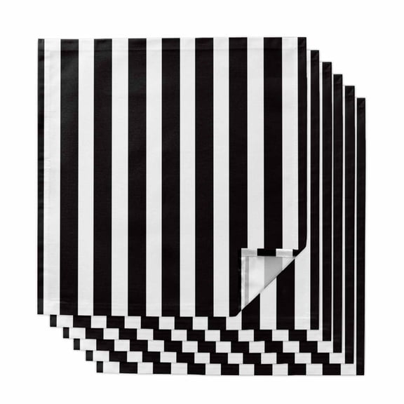 Black Striped Cloth Napkins, Modern Farmhouse Black White Stripes Washable and Reusable Dinner Napkins Set of 6, Table Napkin for Kitchen Party Birthday Wedding Hotel Housewarming 20"x20"