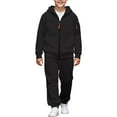 thumbnail image 2 of YMNXA Big Kids Boys Outfits Two Piece Long Sleeve Solid Color Zipper Pocket Hoodies And Jogger Pants Stylish Soft Sets For Daily Wear Black 10-11 Years, 2 of 6