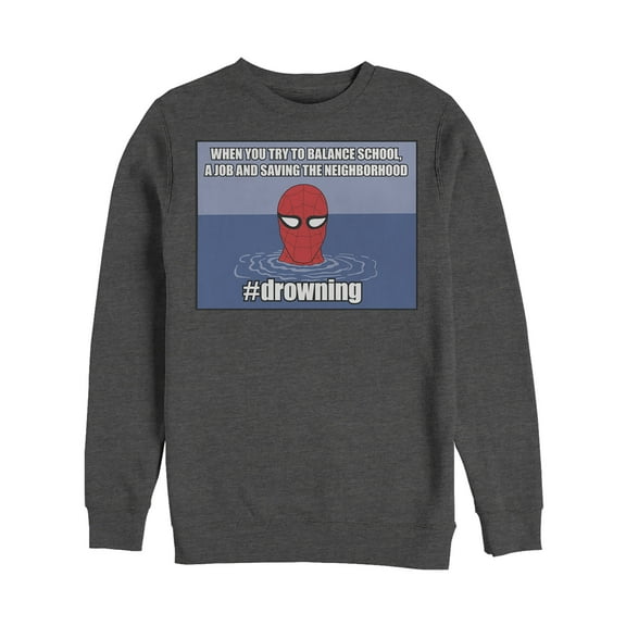Men's Marvel Spider-Man #drowning Sweatshirt Charcoal Heather Large