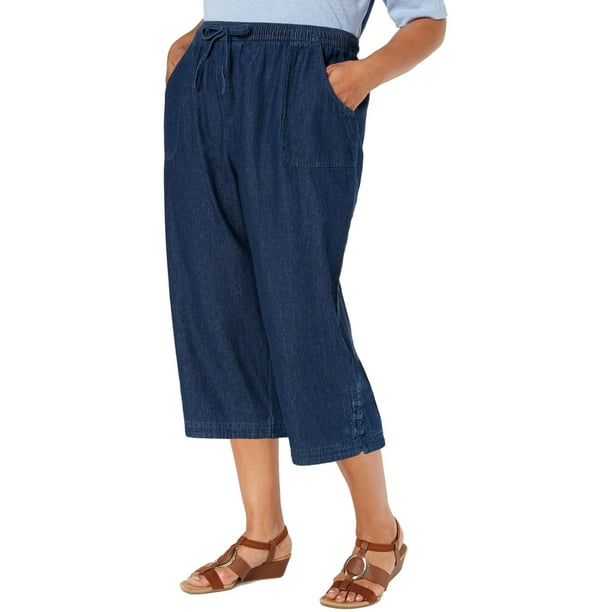 Karen Scott - Karen Scott Womens Plus Kiera Denim Pull On Capri Jeans - Walmart.com - Walmart.com