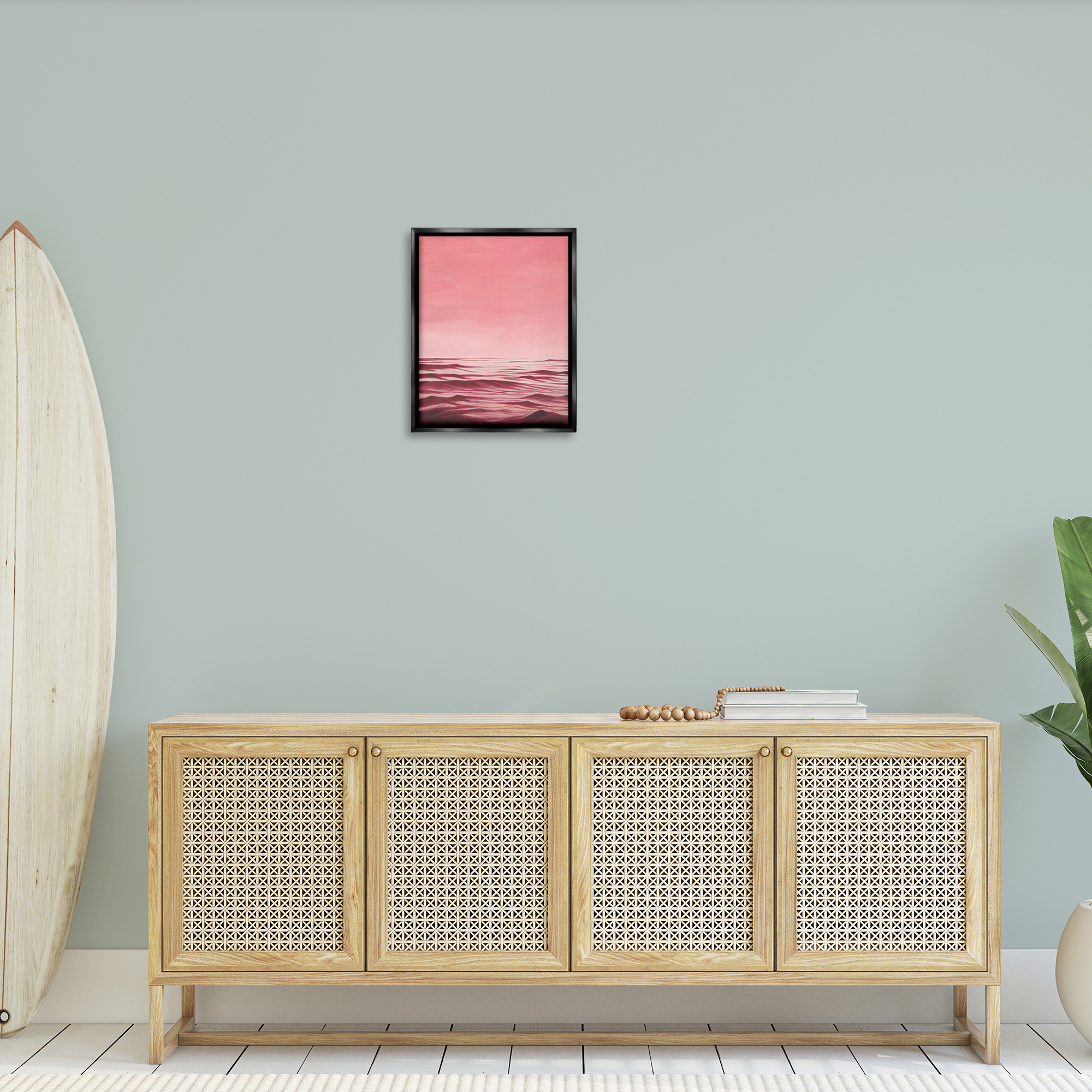 Stupell Industries Pink Ocean Ripples Coastal Painting Black Floater Framed Canvas Art Print Wall Art, 17 x 21