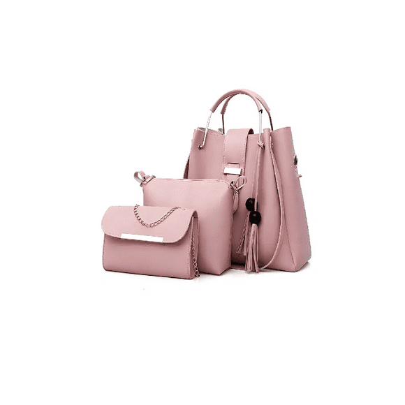 Set 3 Bolsas Mujer Moda Dama Crossbody Cosmetiquera Correa Rosa