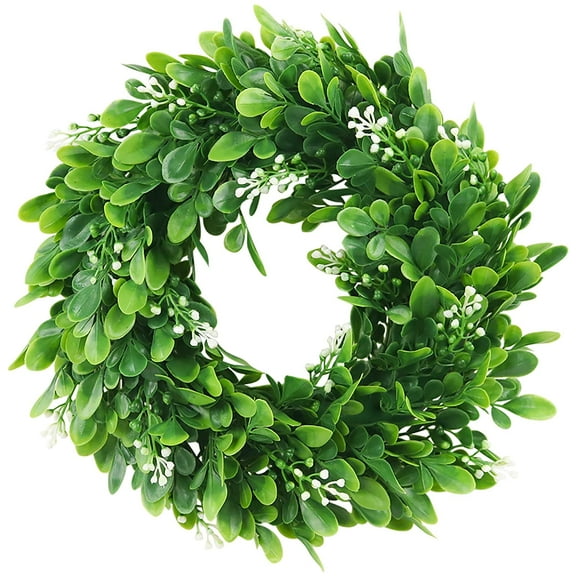 Visland 11" Boxwood Wreath Artificial Green Leaves Wreath for Front Door Wall Hanging Window Wedding Party Decoration