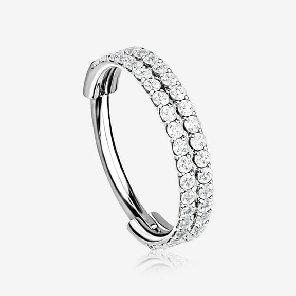 Implant Grade Titanium Double Lined Gems Seamless Clicker Hoop Ring-Clear Gem