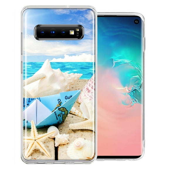 MUNDAZE For Samsung Galaxy S10 Plus Beach Paper Boat Design Double Layer Phone Case Cover