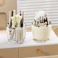 thumbnail image 5 of Diamond Cut Clear Makeup Brush Holder with Dome Dustproof Lid, Rotatable Cosmetic Brush Storage Organizer with Raised Feet for Vanity Countertop, Clear & Beige Two Options, 5 of 5