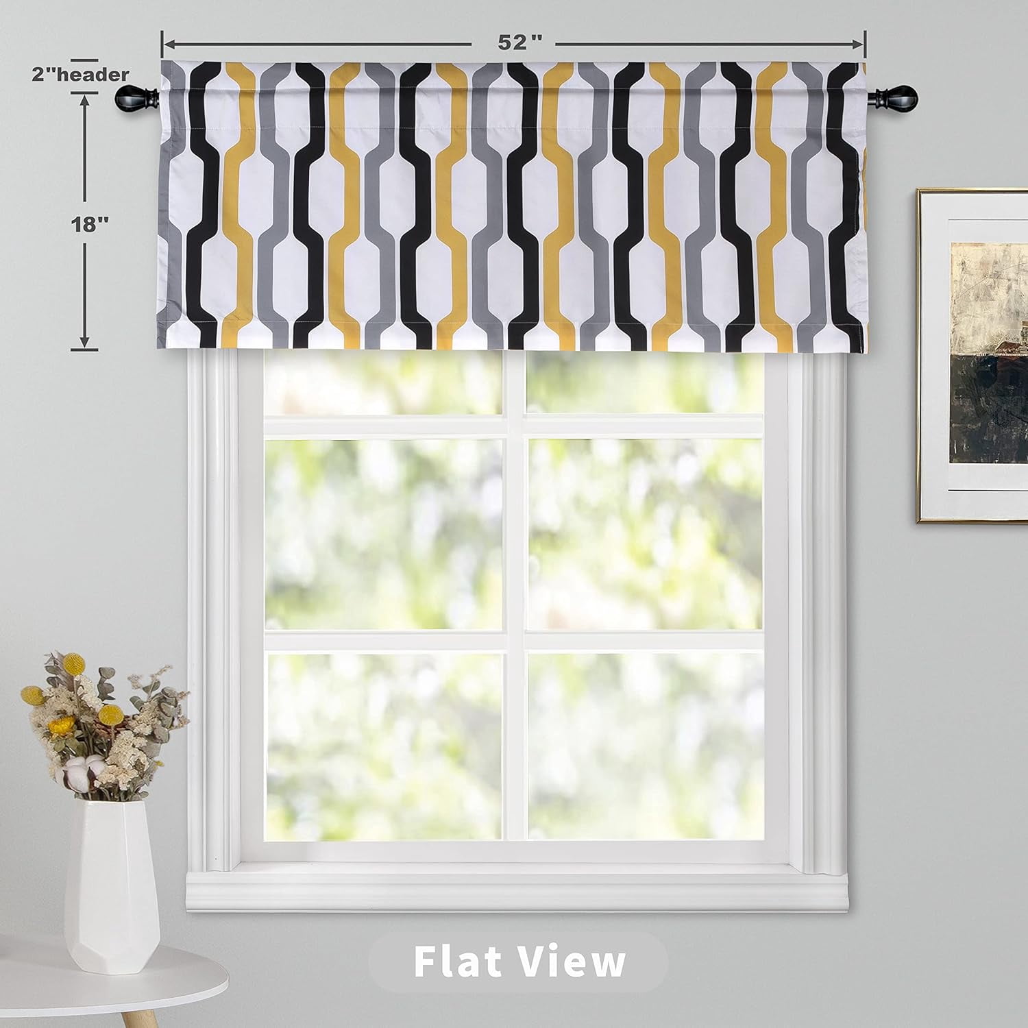 DriftAway Lined Rod Pocket Window Curtain Valance, 54" x 84" Plus 2", Gold White