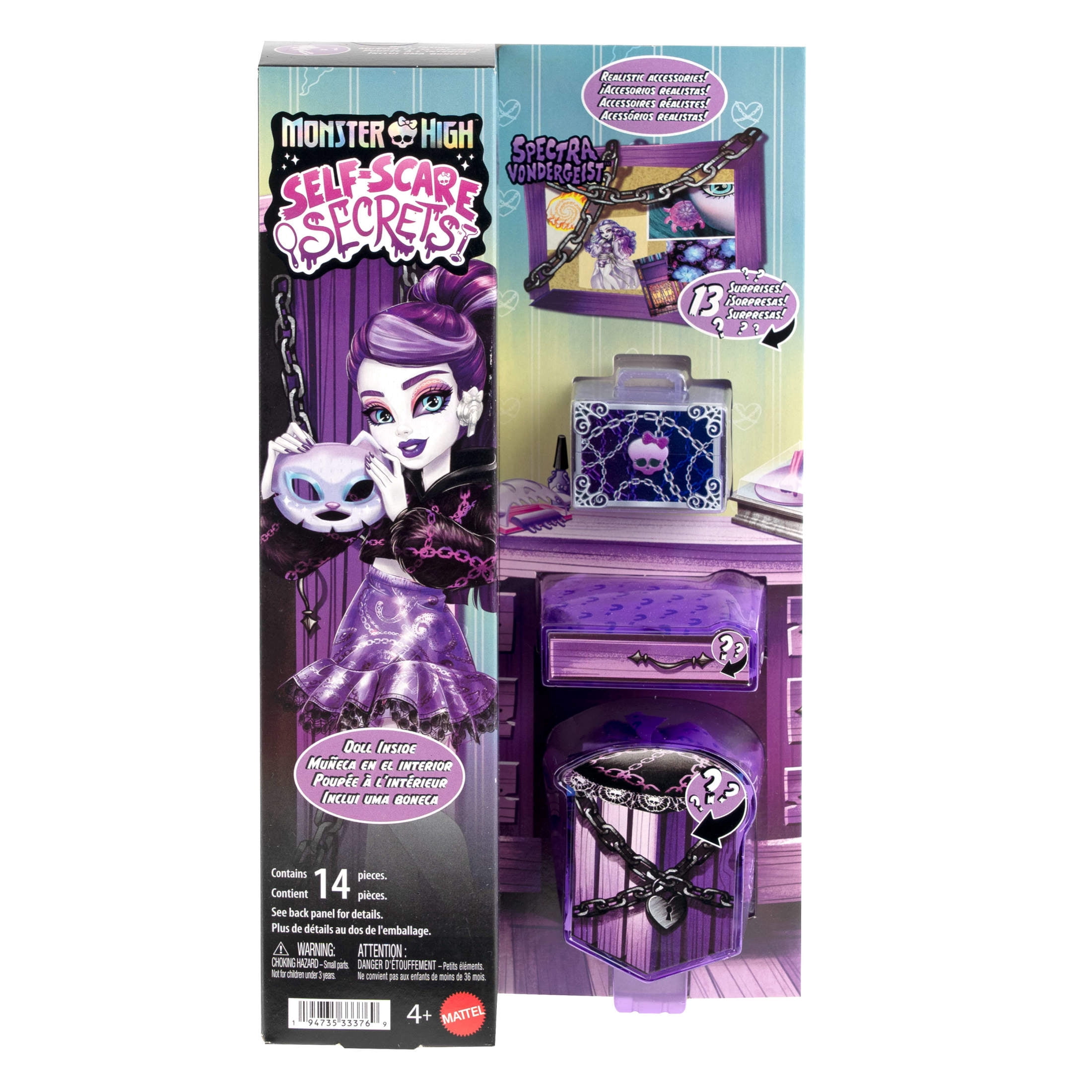 Monster High Self-Scare Secrets Spectra Vondergeist Fashion Doll with 13 Realistic Accessories