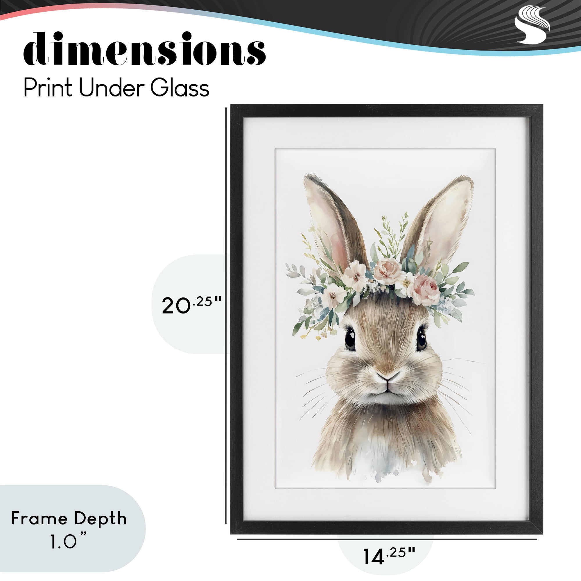 Stupell Industries Flower Adorned Baby Rabbit Black Framed Print Under Glass, design by Creative Studio