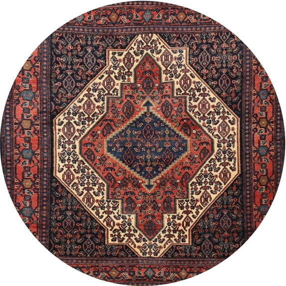 Ahgly Company Indoor Round Traditional Dark Gold Brown Medallion Area Rugs, 4' Round