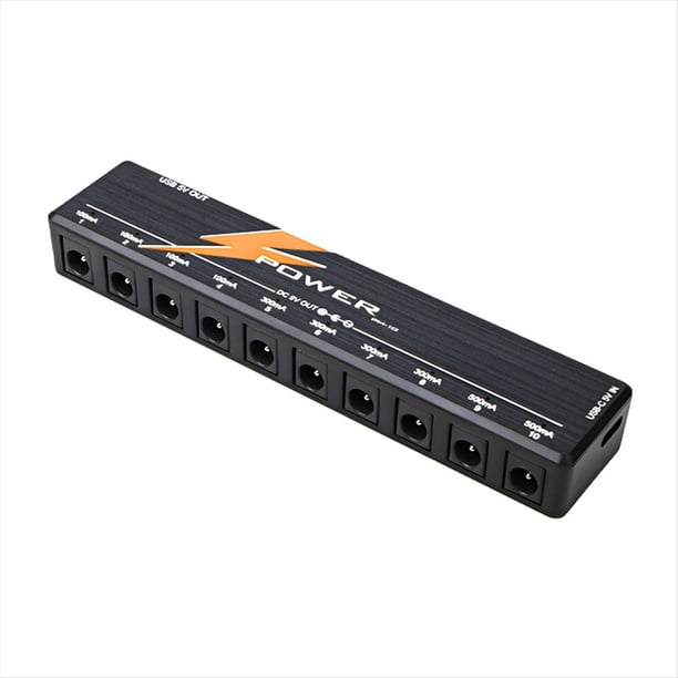 Fuente de Alimentación para Efectos de Guitarra, Multicanal, Monobloque de 10 Puertos, Accesorios para Efectos, Color Negro.