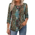 thumbnail image 4 of Ronuti Womens 3/4 Sleeve Tops Ladies Blouses Crew Neck T Shirts for Women Loose Fit Tunic Tops, 4 of 9