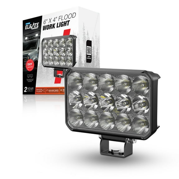 TYPE S - Elevate 6 Inch by 4 Inch Flood Beam Work Light - DOT Compliant - 2475 Raw Lumens, Waterproof, Die-cast, Off Road Lights, Truck, Jeep, Tractor, UTV, ATV, SUV, 1 Pack