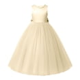 thumbnail image 6 of BdTemWBs O-Neck Flower Girl Dress - Satin Tulle First Communion Dresses Wedding Party Gown Pearls with Back Bowknot, 6 of 7