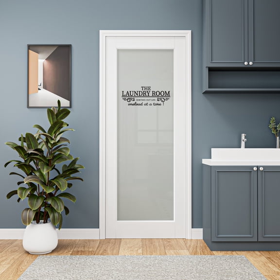 24" x 80" Interior 1-Lite Frost Glass Laundry Door Slab White Primer Solid Manufactured Wood Standard Size Slab Door 80"H/96"H