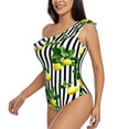 thumbnail image 2 of Haiem Lemons on Striped Women's One Piece Swimsuits Tummy Control One Shoulder Bathing Suits Ruffle Swimwear-Medium, 2 of 8