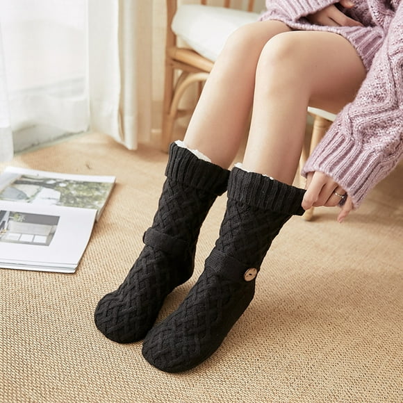 Womens Slipper Socks Cozy Fuzzy lined Warm Indoor Winter Fleece lined Non Skid Reindeer floor Socks