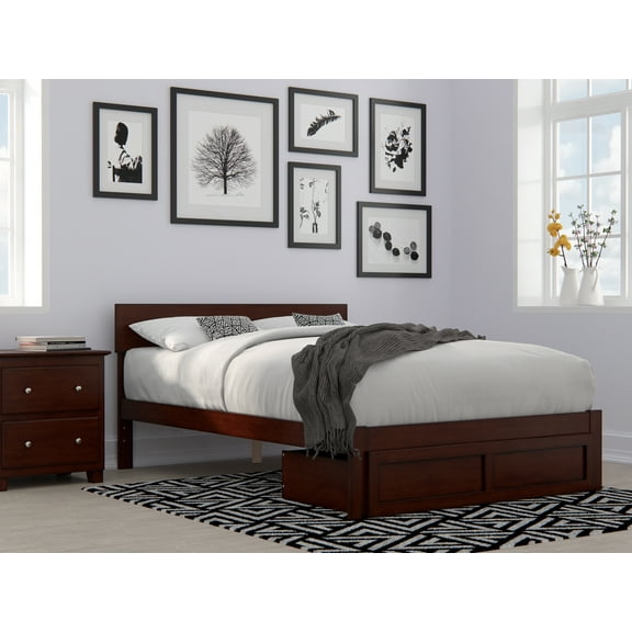 AFI Boston 14" Full Wood Platform Bed Frame with Foot Drawer Storage, Walnut