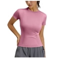 thumbnail image 4 of ASDFVBKG Women's Cotton Crop Tops Short Sleeve Crewneck Basic Tee Tight Fit Y2K Baby Tee Cute Casual Summer Going Out Tops Pink 3XL, 4 of 4